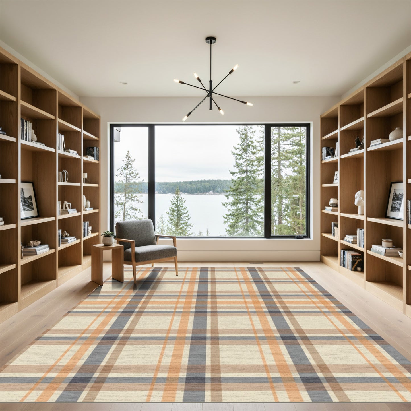 Warm Tan Orange Plaid Check Rug