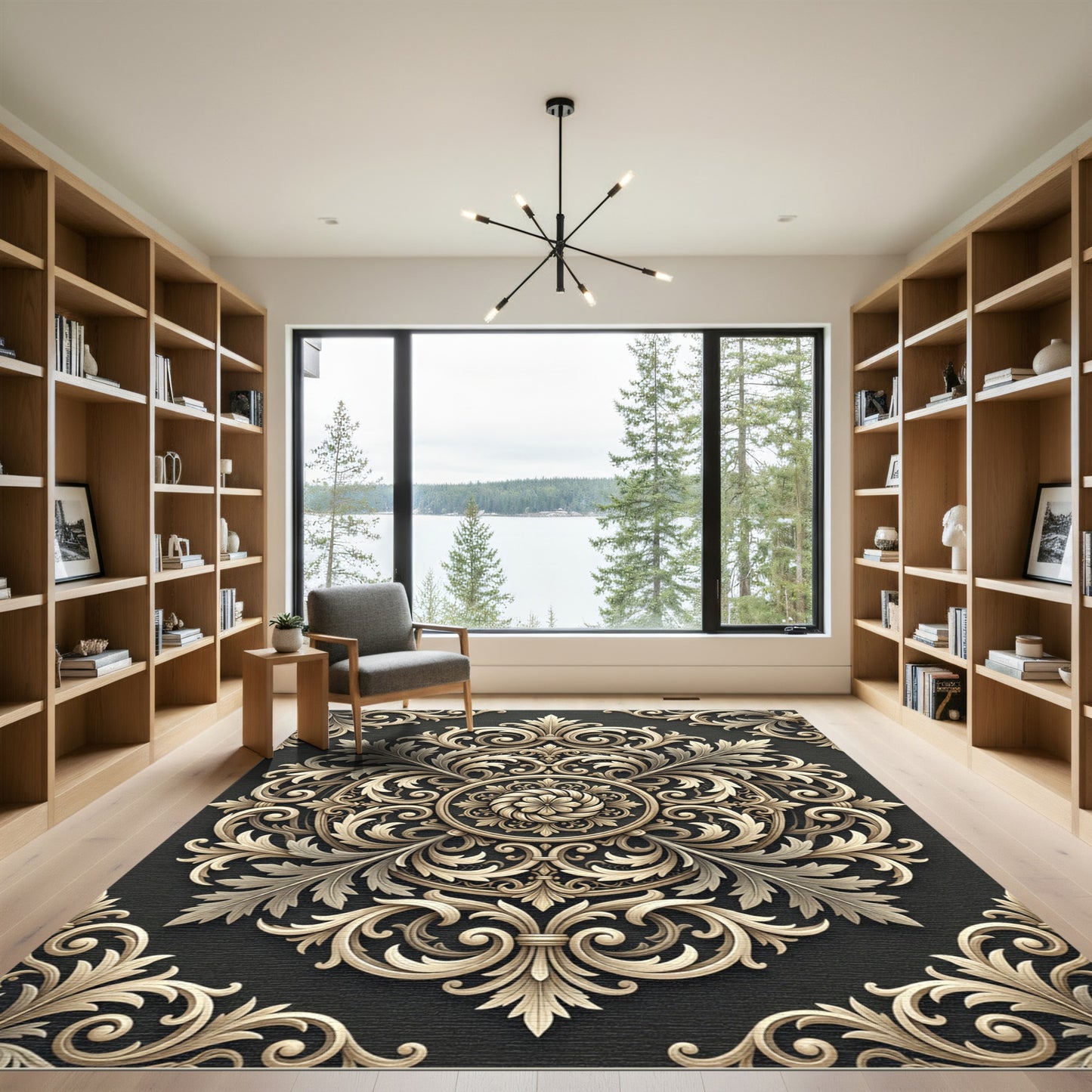Ornate Gold Acanthus Scroll Mandala Rug