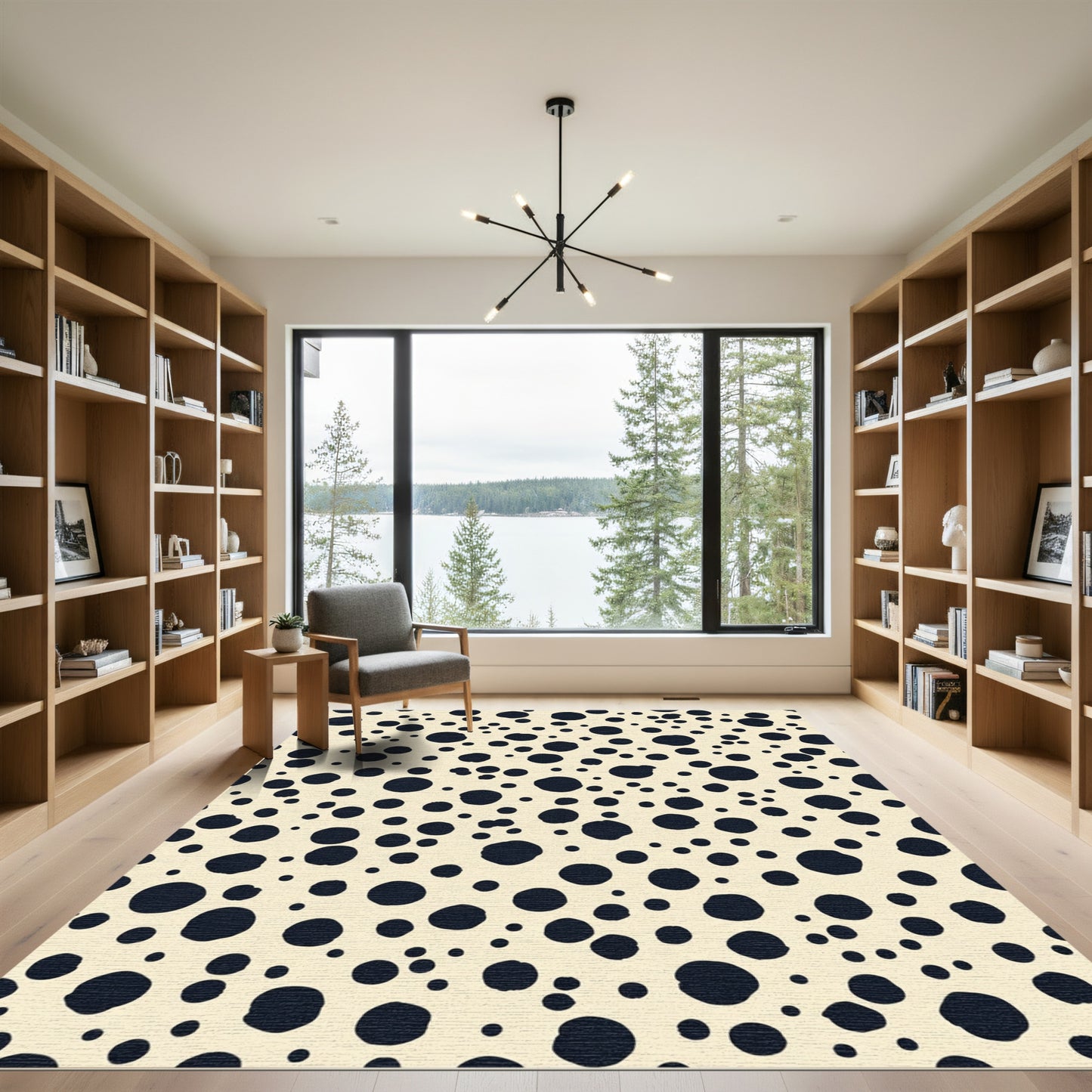 Cream Navy Polka Dot Scatter Rug