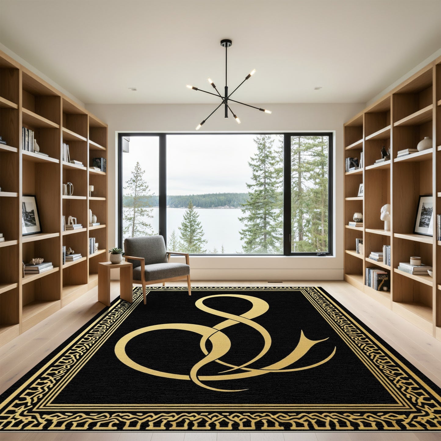 Black Gold Abstract Ampersand Frame Rug