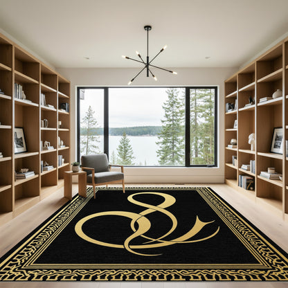 Black Gold Abstract Ampersand Frame Rug