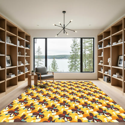 Abstract Butterfly Bloom Yellow Rug