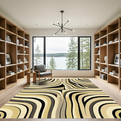 Serene Beige Black Wavy Bands Rug