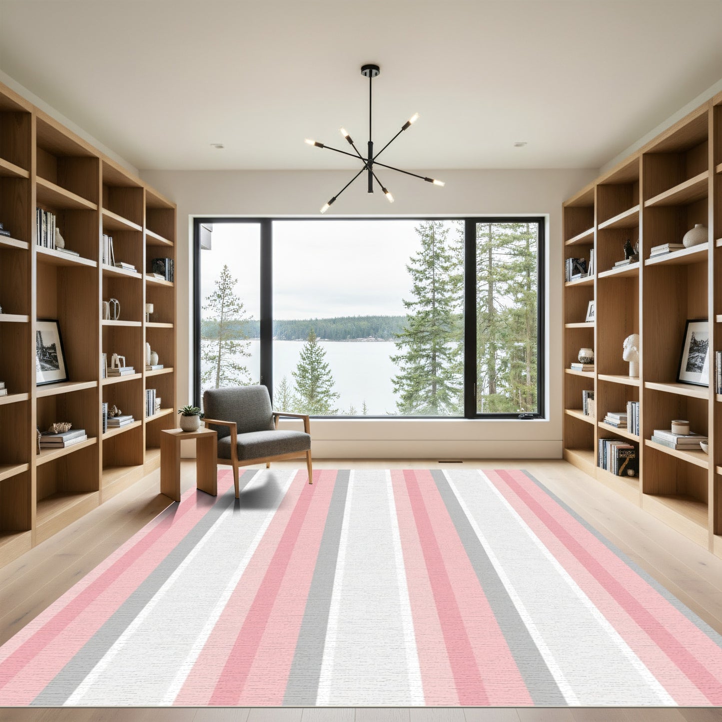 Soft Pastel Pink Gray Stripe Rug