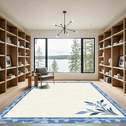 Deep Blue Floral Corner Abstract Rug