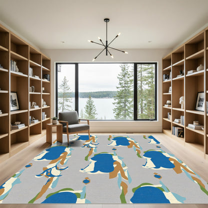 Abstract Blue Ivory Tan Organic Shapes Rug