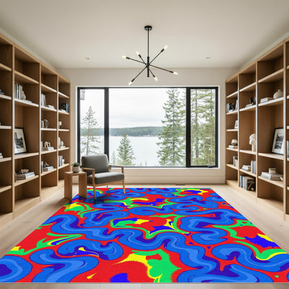 Vibrant Red Swirling Abstract Waves Rug