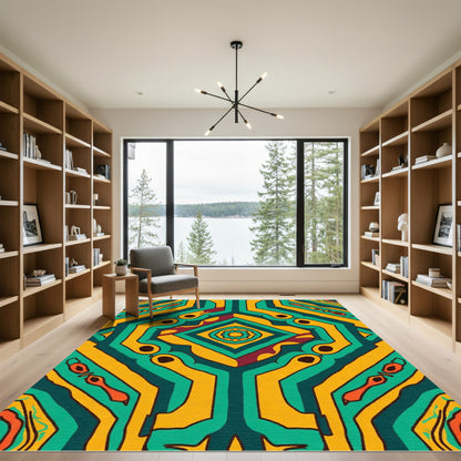Bold Teal Yellow Symmetry Geometric Rug