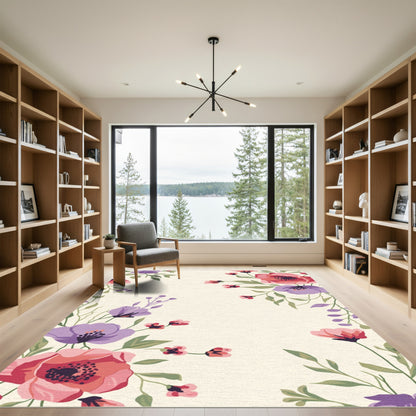 Crimson Pink Purple Floral Border Rug