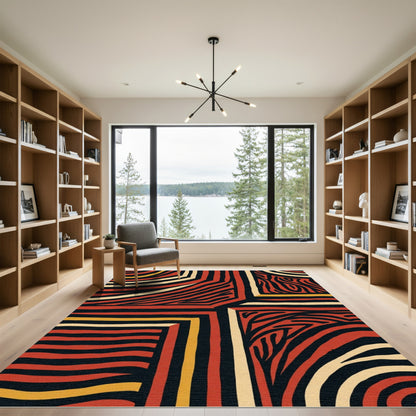 Bold Red Abstract Woven Stripes Rug