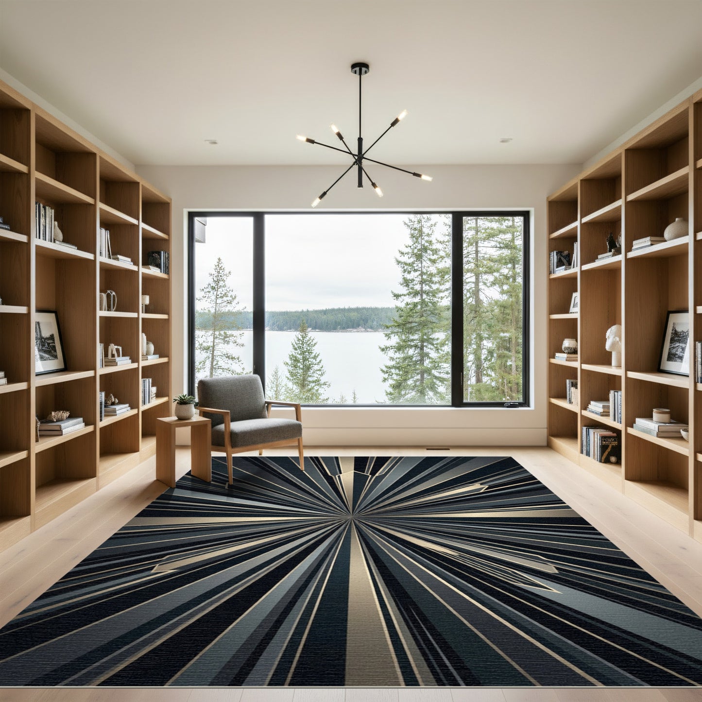 Golden and Gray Geometric Burst Rug