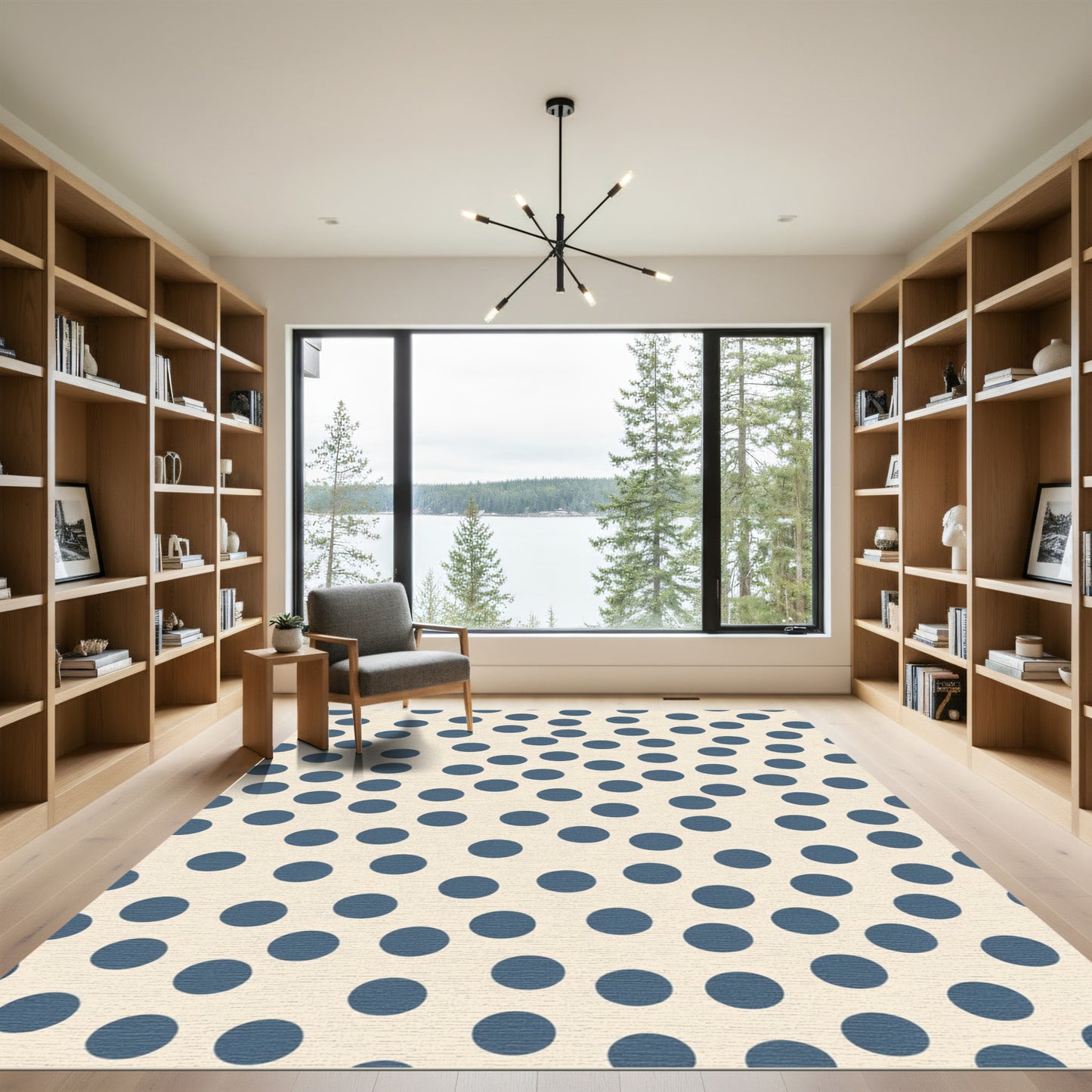 Delicate Blue Polka Dot Cream Rug