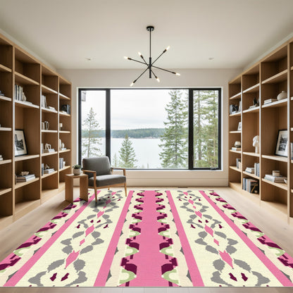 Pink Gray Striped Tribal Geometric Rug