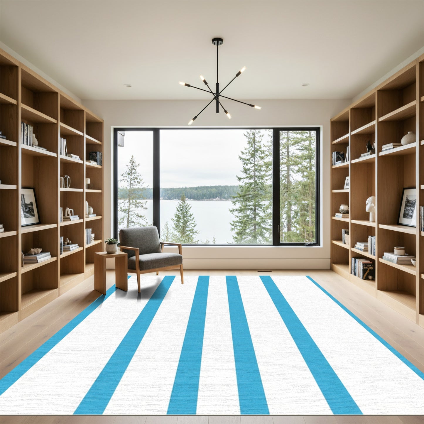 Bright Blue White Vertical Stripes Rug