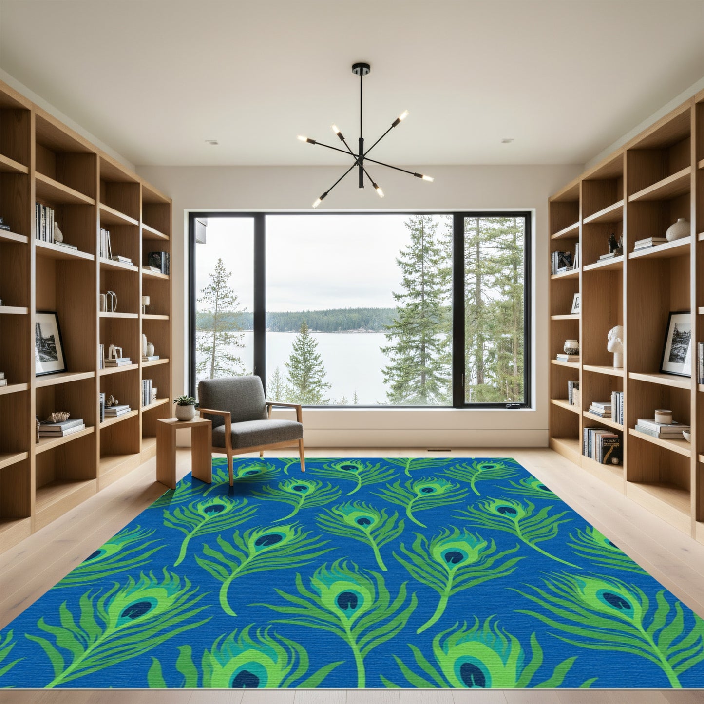 Vibrant Peacock Feather Blue Green Rug