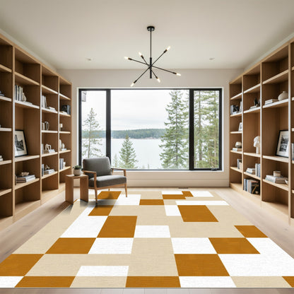 Abstract Geometric Amber White Squares Rug