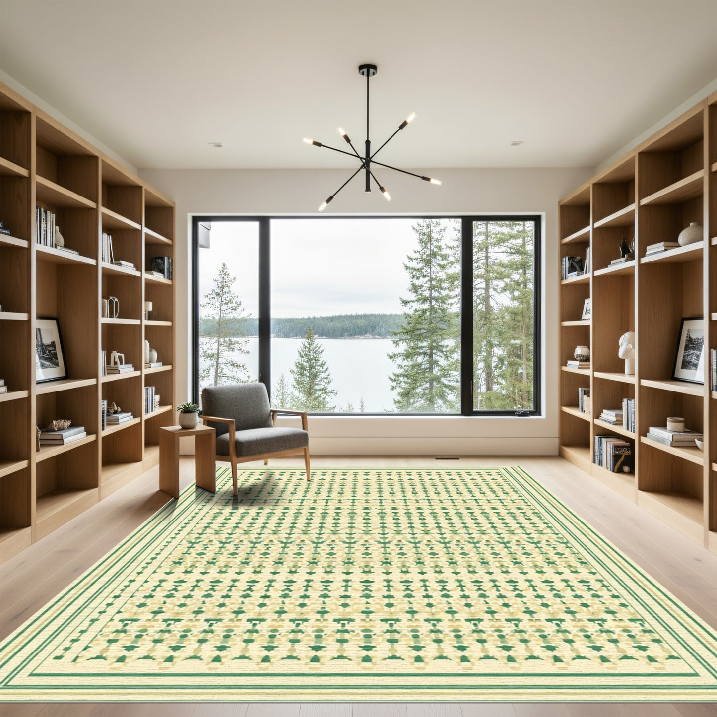 Green Beige Geometric Lattice Rug