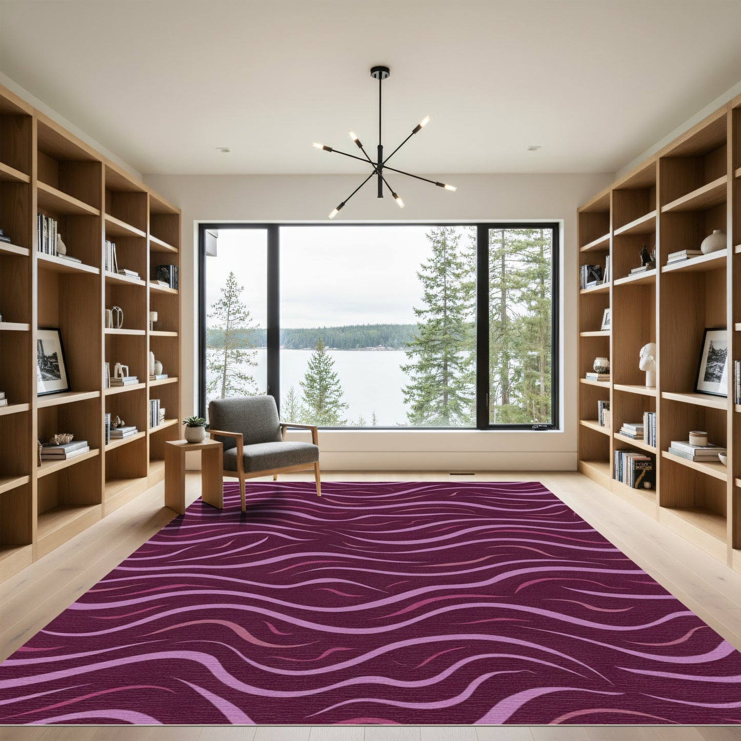 Deep Plum Wavy Line Abstract Rug