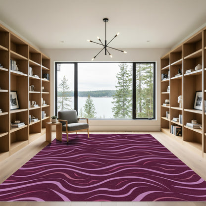 Deep Plum Wavy Line Abstract Rug