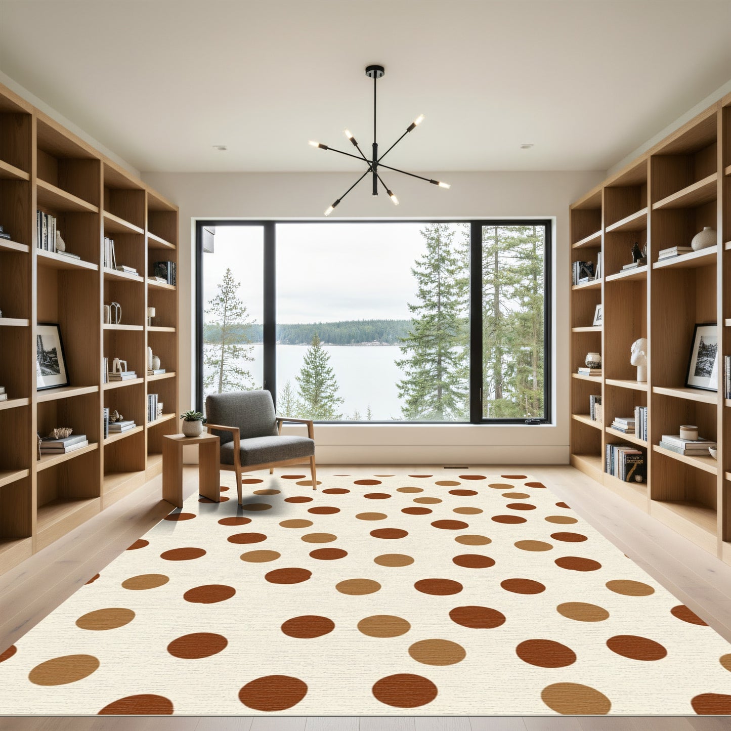 Brown Tan Polka Dot Cream Field Rug