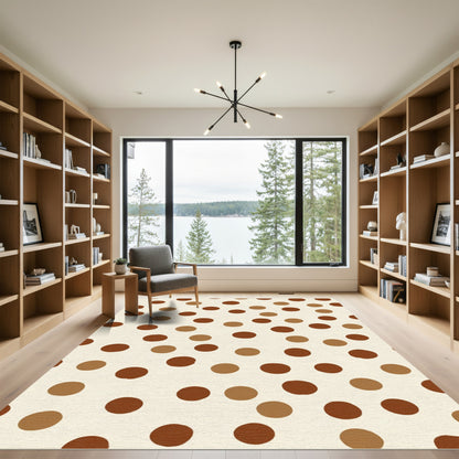 Brown Tan Polka Dot Cream Field Rug