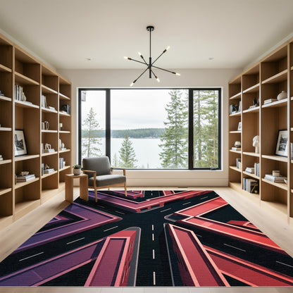 Crimson Modern Cityscape Intersection Rug