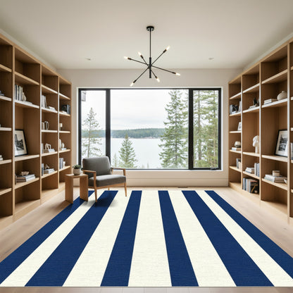 Classic Navy Cream Vertical Stripes Rug