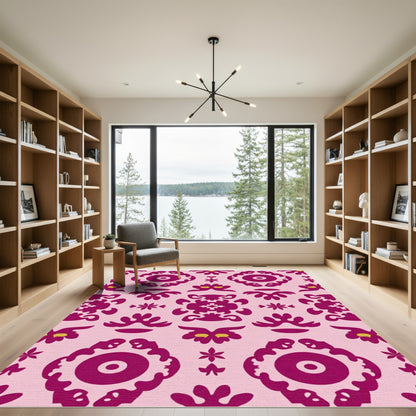 Fuchsia Pink Ornate Medallion Rug