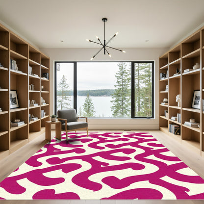 Bold Magenta Swirls Cream Rug