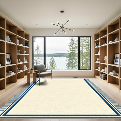 Creamy Ivory and Deep Blue Border Rug