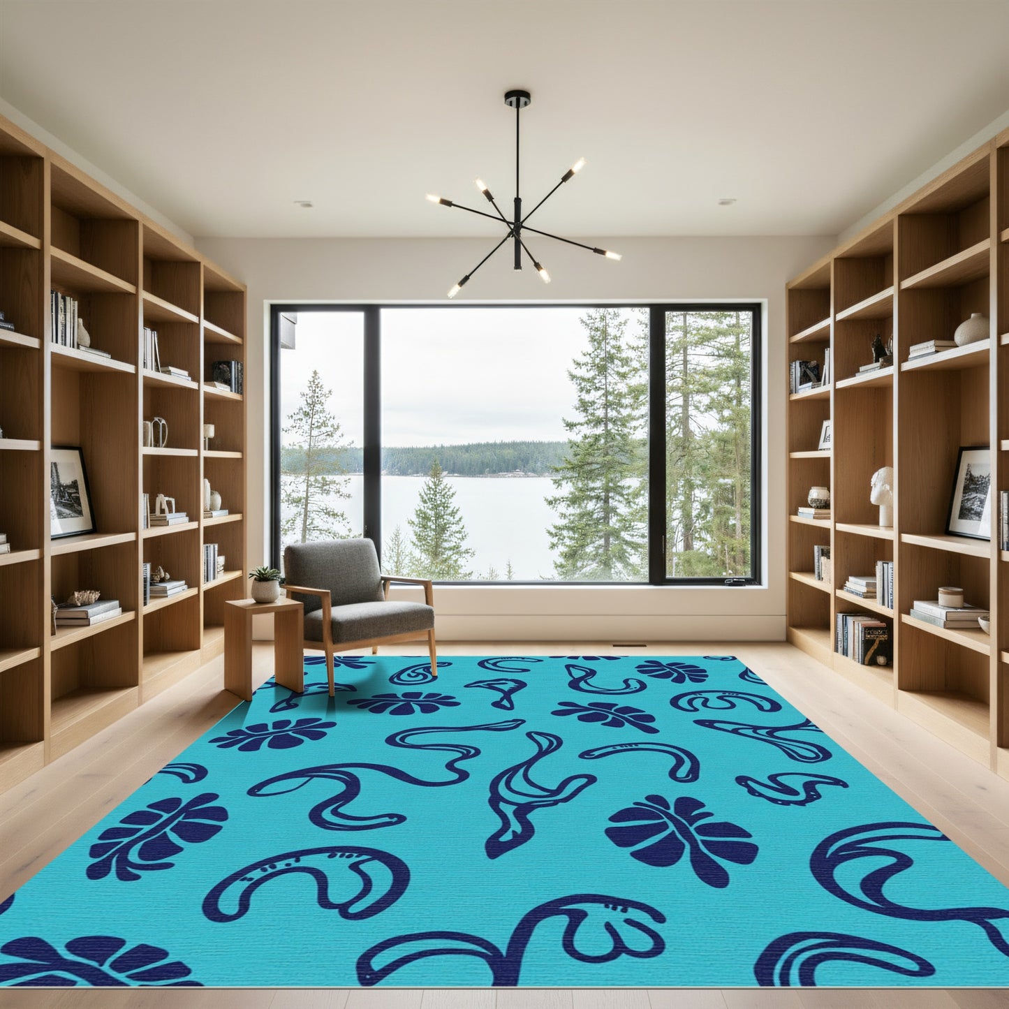 Turquoise Navy Organic Abstract Shapes Rug