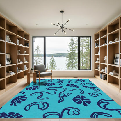 Turquoise Navy Organic Abstract Shapes Rug