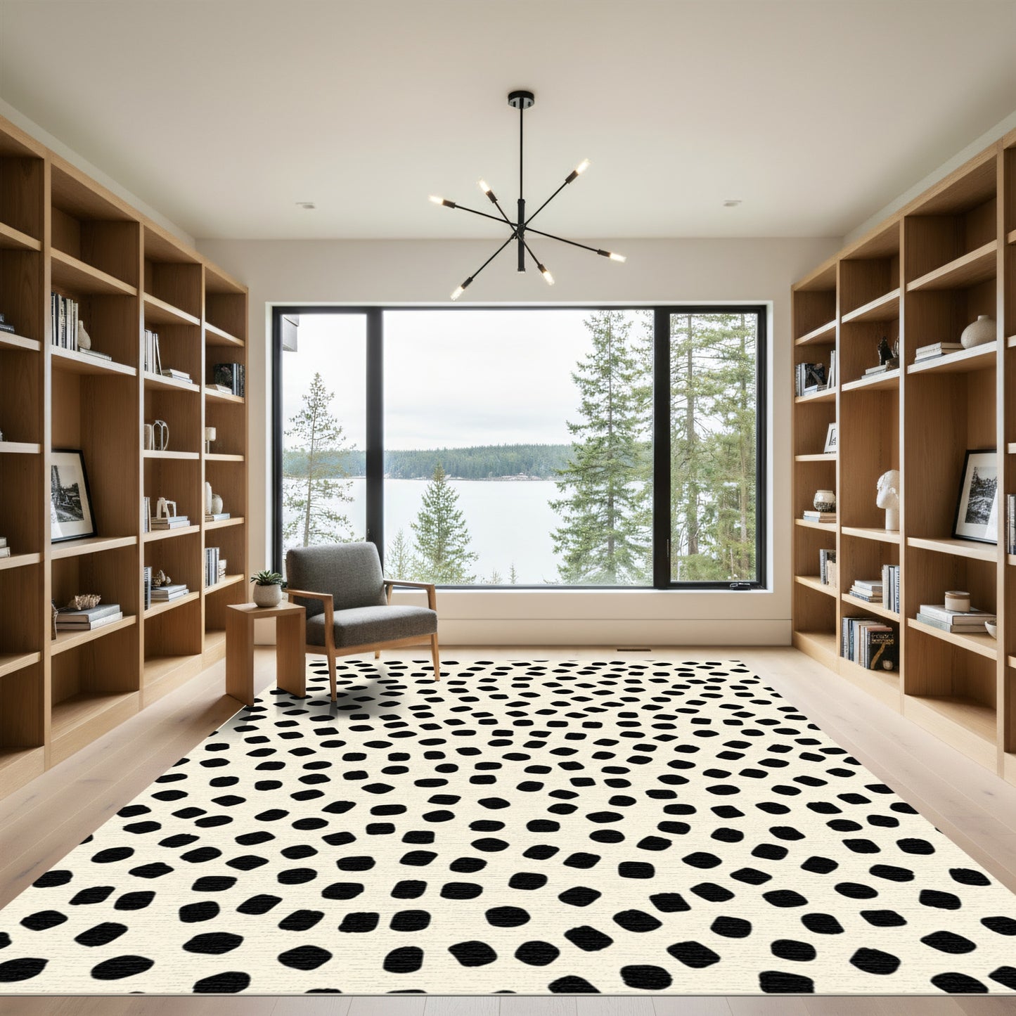 Cream And Black Organic Dot Rug