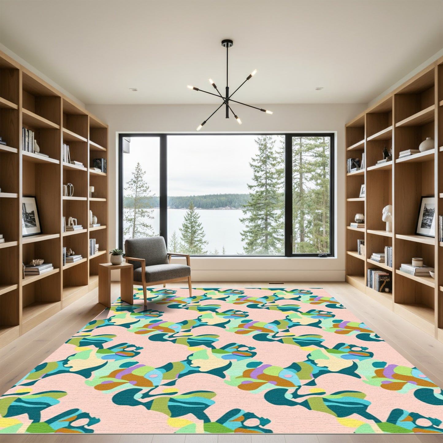 Abstract Teal Aqua Mauve Color Blocks Rug