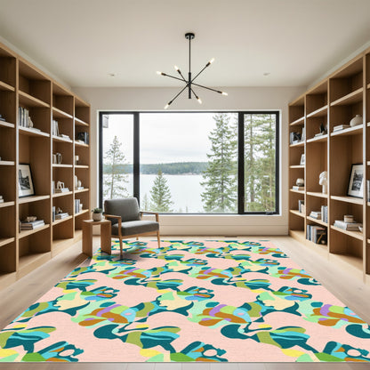 Abstract Teal Aqua Mauve Color Blocks Rug