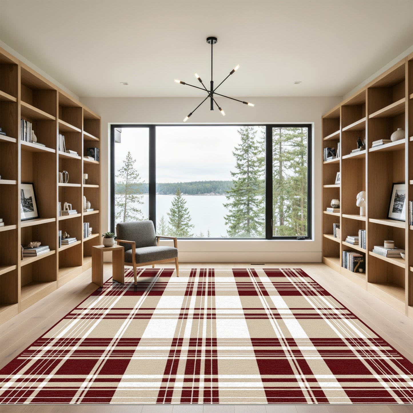 Crimson Tan Plaid Lines Rug
