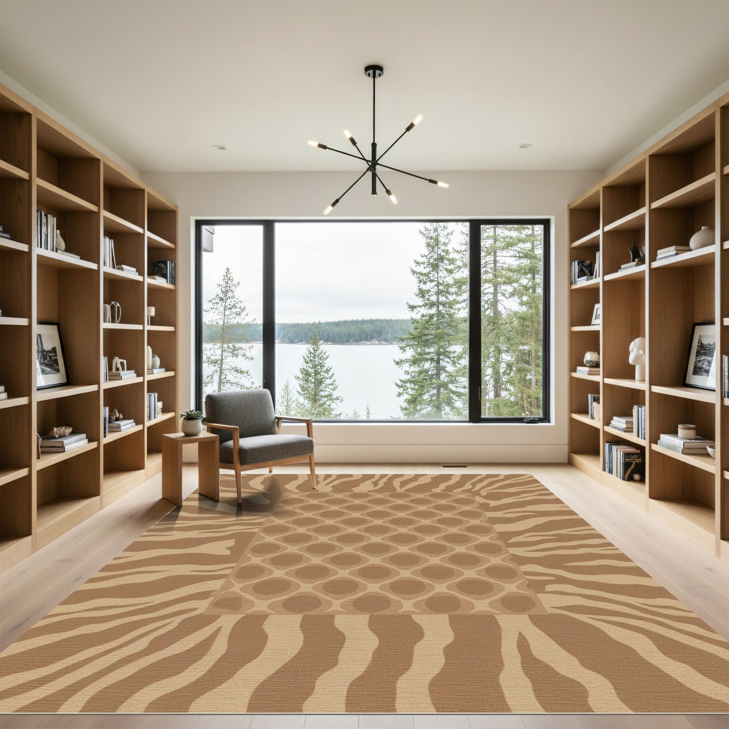 Brown Zebra Print Geometric Oval Rug