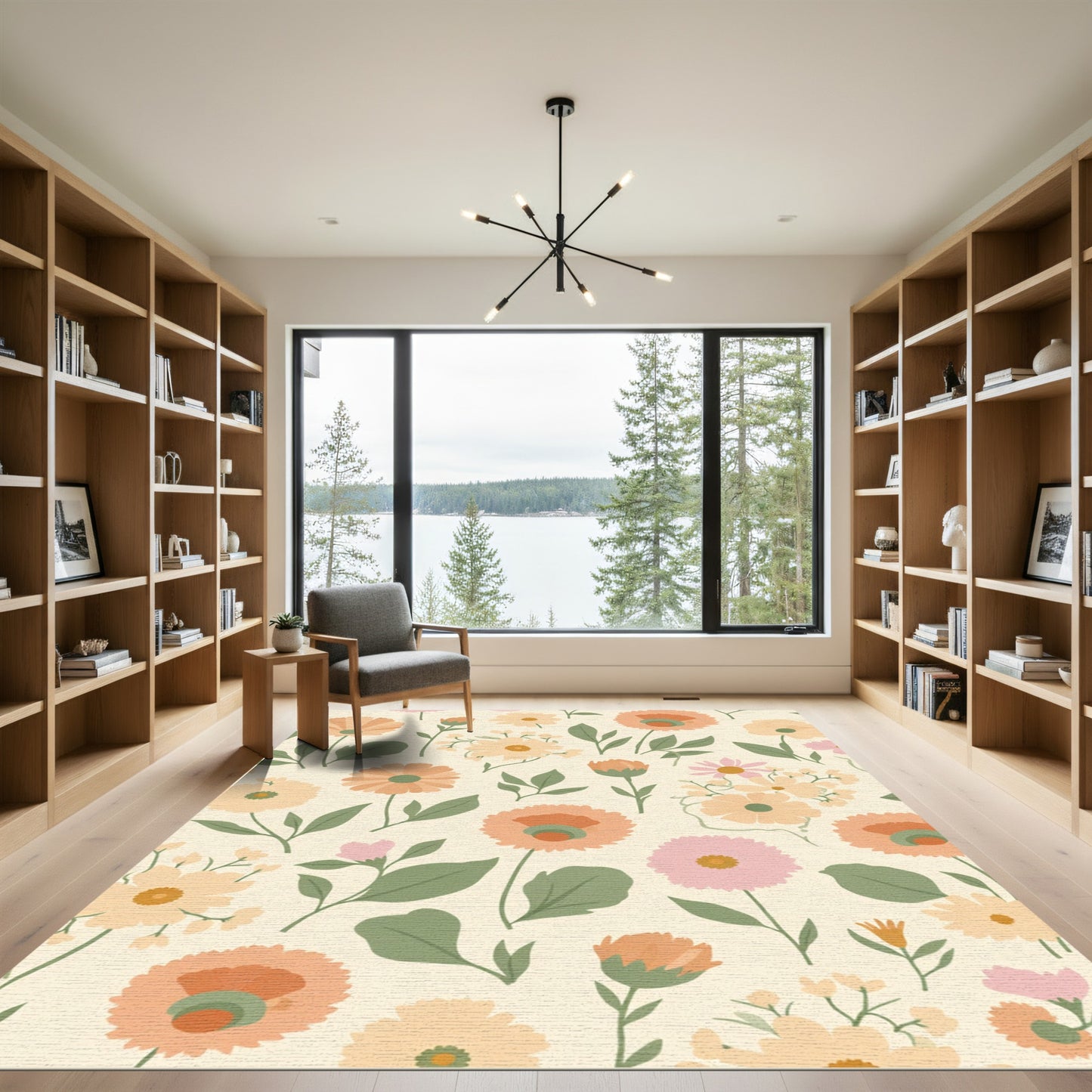 Whimsical Peach Floral Garden Rug
