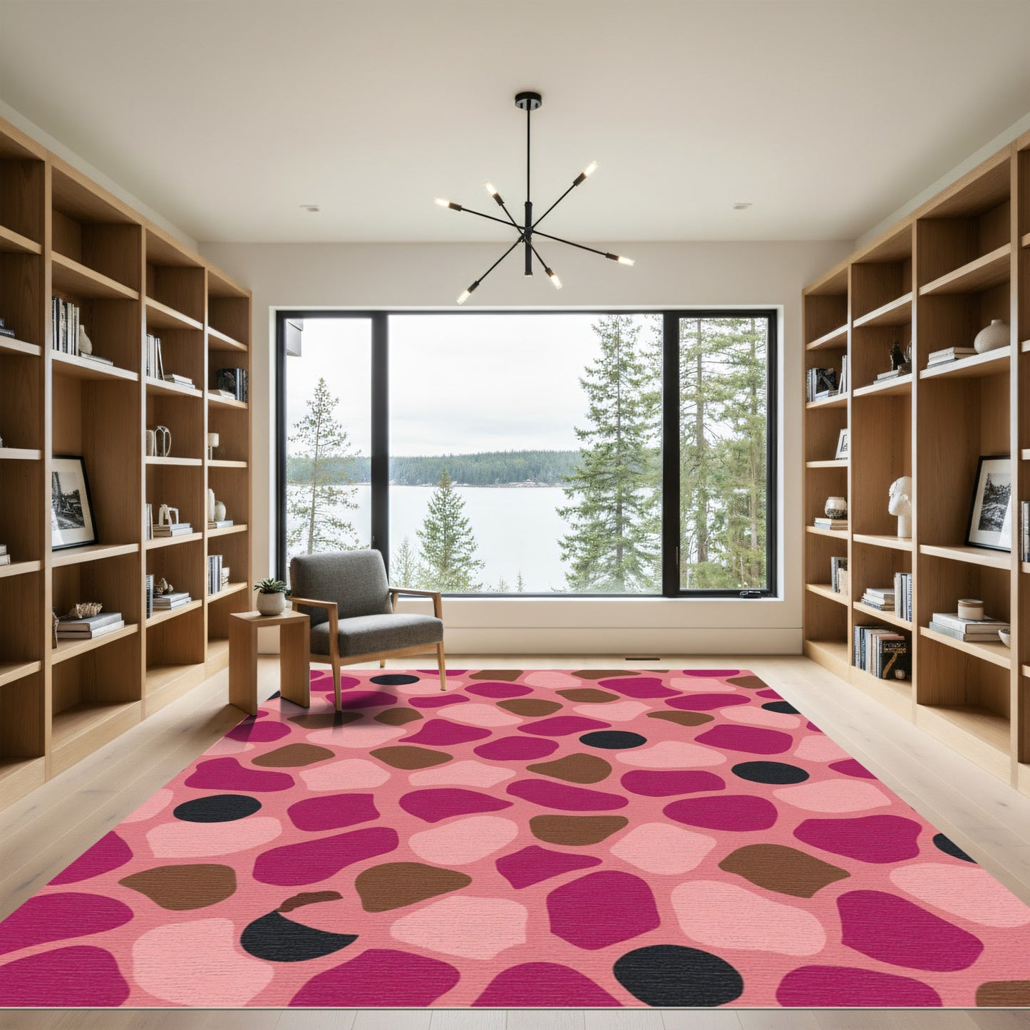 Pink Organic Irregular Shapes Collage Rug