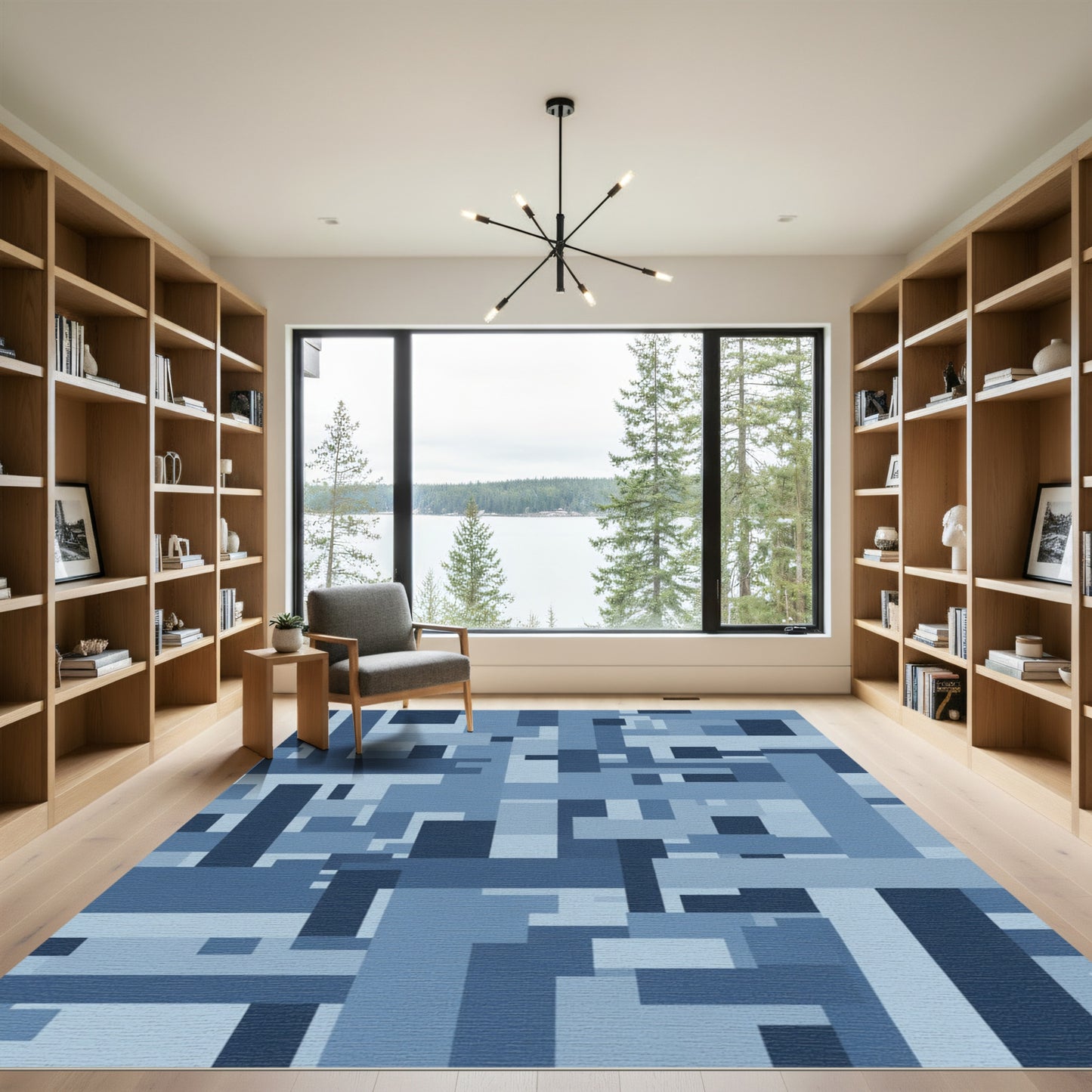 Deep Blues Geometric Interlocking Blocks Rug