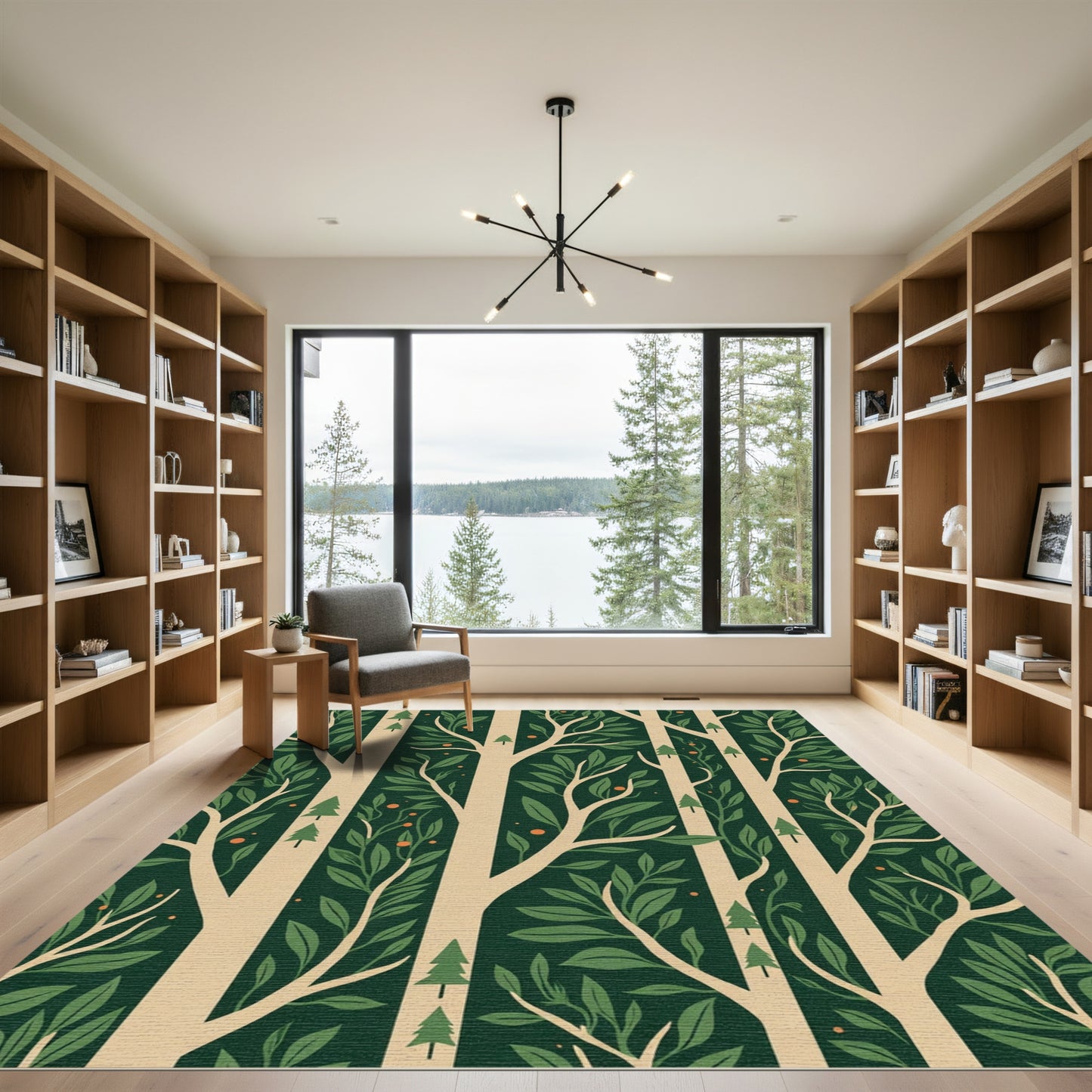 Woodland Forest Trees Orange Dots Rug