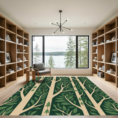 Woodland Forest Trees Orange Dots Rug