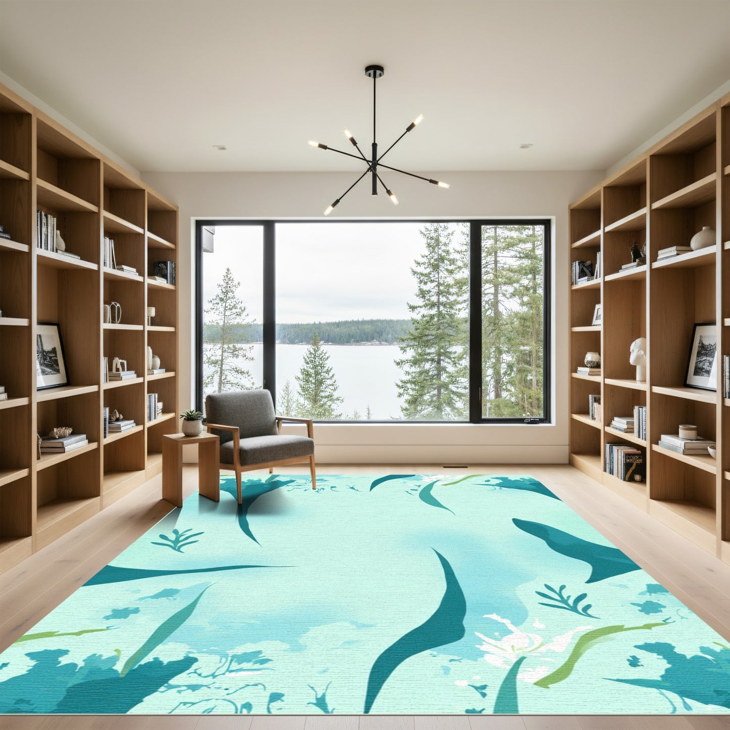 Aqua Abstract Organic Floral Flow Rug