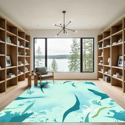 Aqua Abstract Organic Floral Flow Rug