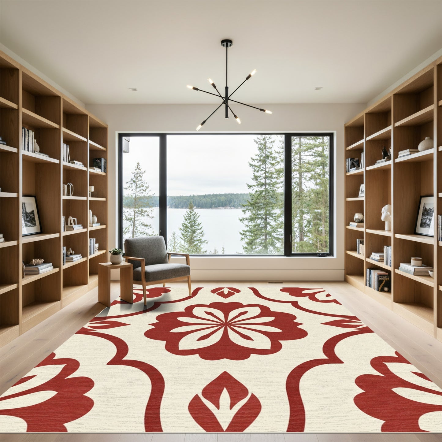 Rich Red Floral Medallion Pattern Rug