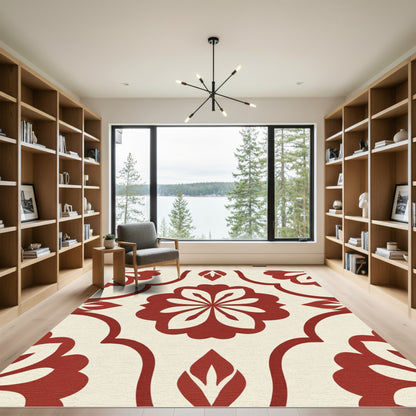 Rich Red Floral Medallion Pattern Rug