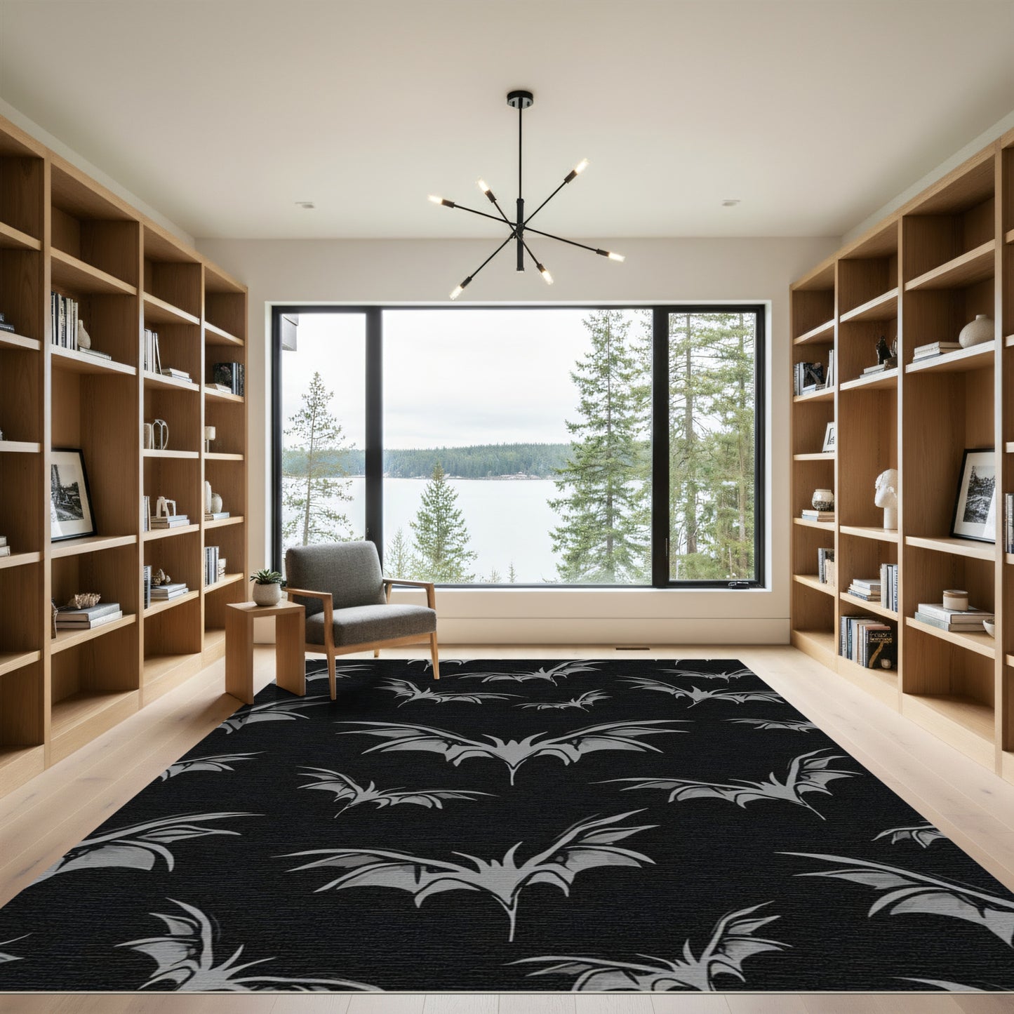 Dark Gray Bat Wings Repeating Rug