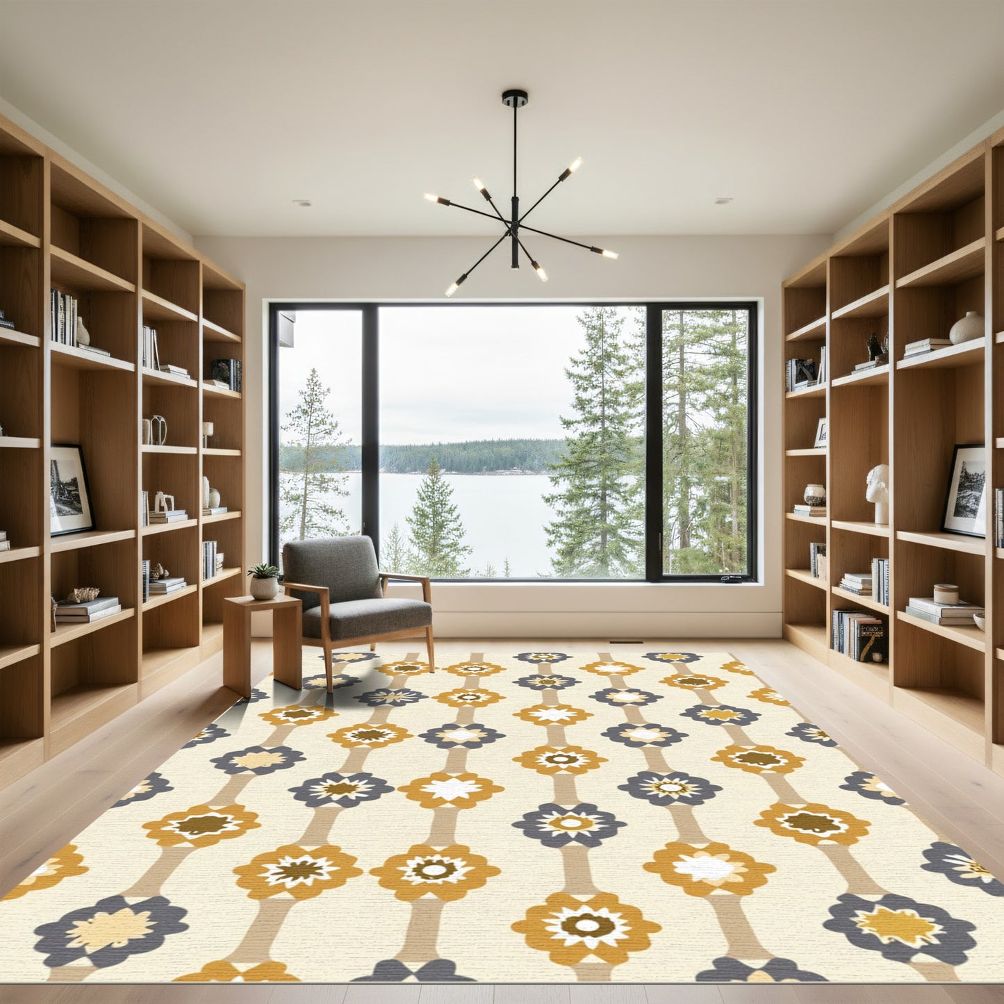 Golden Gray Floral Chain Rug