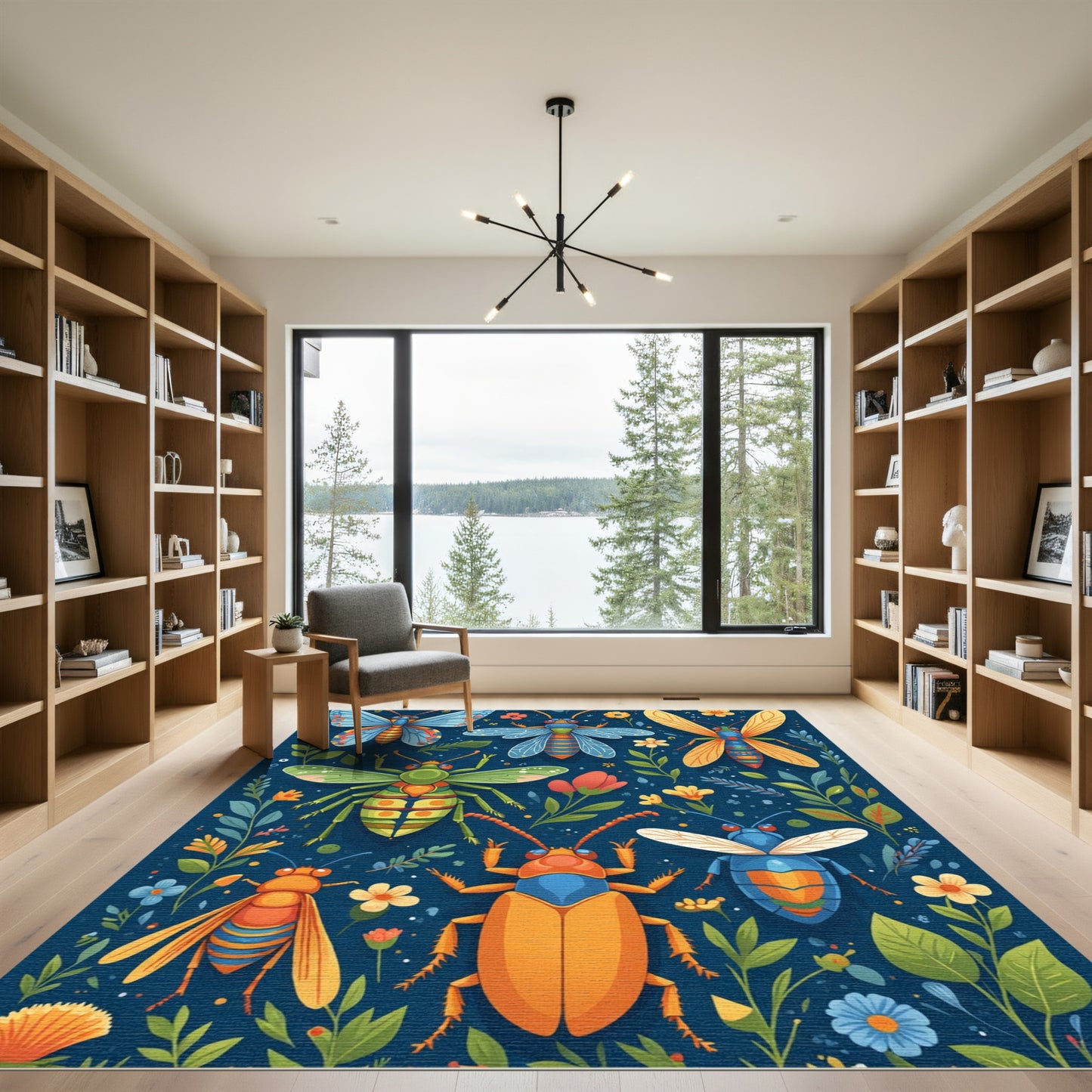 Whimsical Insect Garden Collection Blue Rug