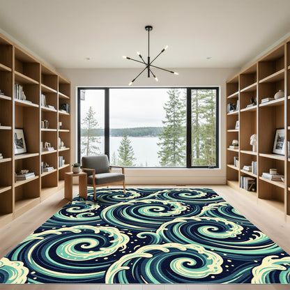 Ocean Swirl Dark Blue Wave Rug